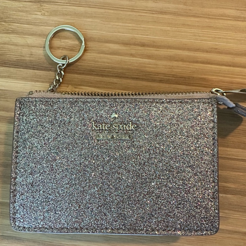 Kate Spade multi color glitter keychain card case coin pouch
